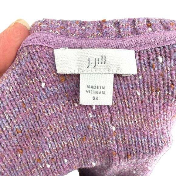 J. Jill Micro Tweed Seamed Sweater 2X Pullover Boat Neck Purple Long Sleeve Knit - Picture 10 of 12
